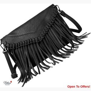 Tassel Envelope Crossbody Bag PU Metal Polyester Shoulder Pouch